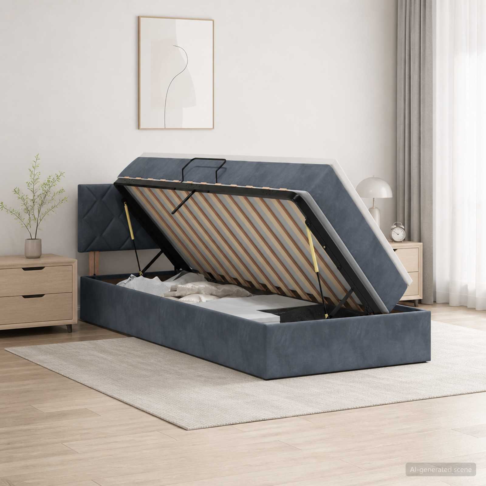 Opslag bed met hoofdeinde Donkergrijs 90 x 190 cm Fluweel – afbeelding 1