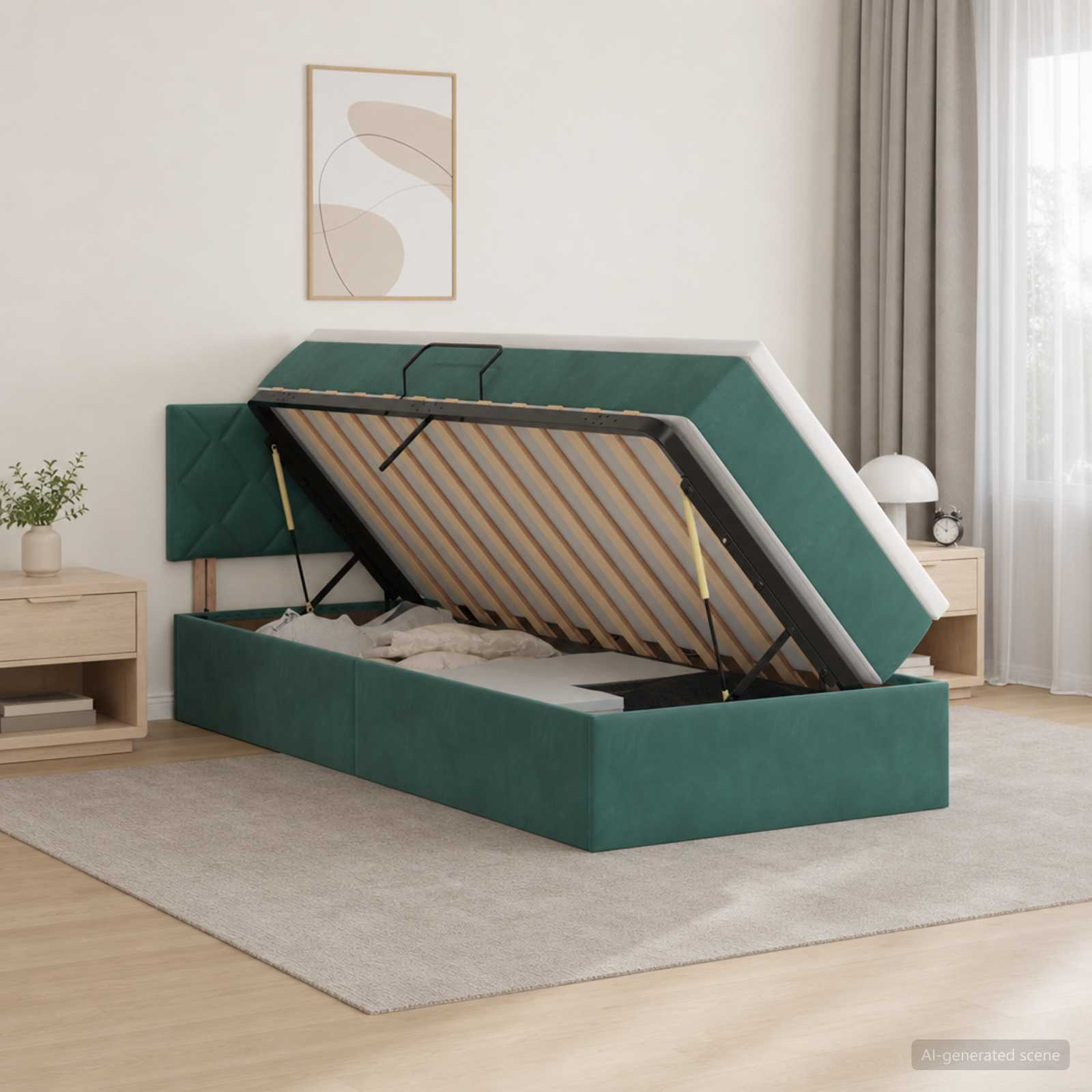 Opslag bed met hoofdeinde Donkergroen 90 x 190 cm Fluweel – afbeelding 1