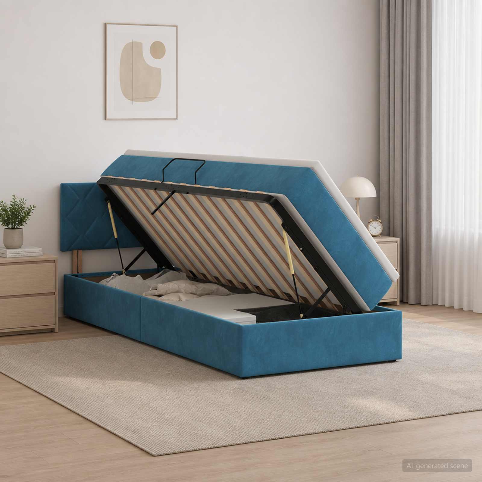 Opslag bed met hoofdeinde Donkerblauw 90 x 190 cm Fluweel – afbeelding 1