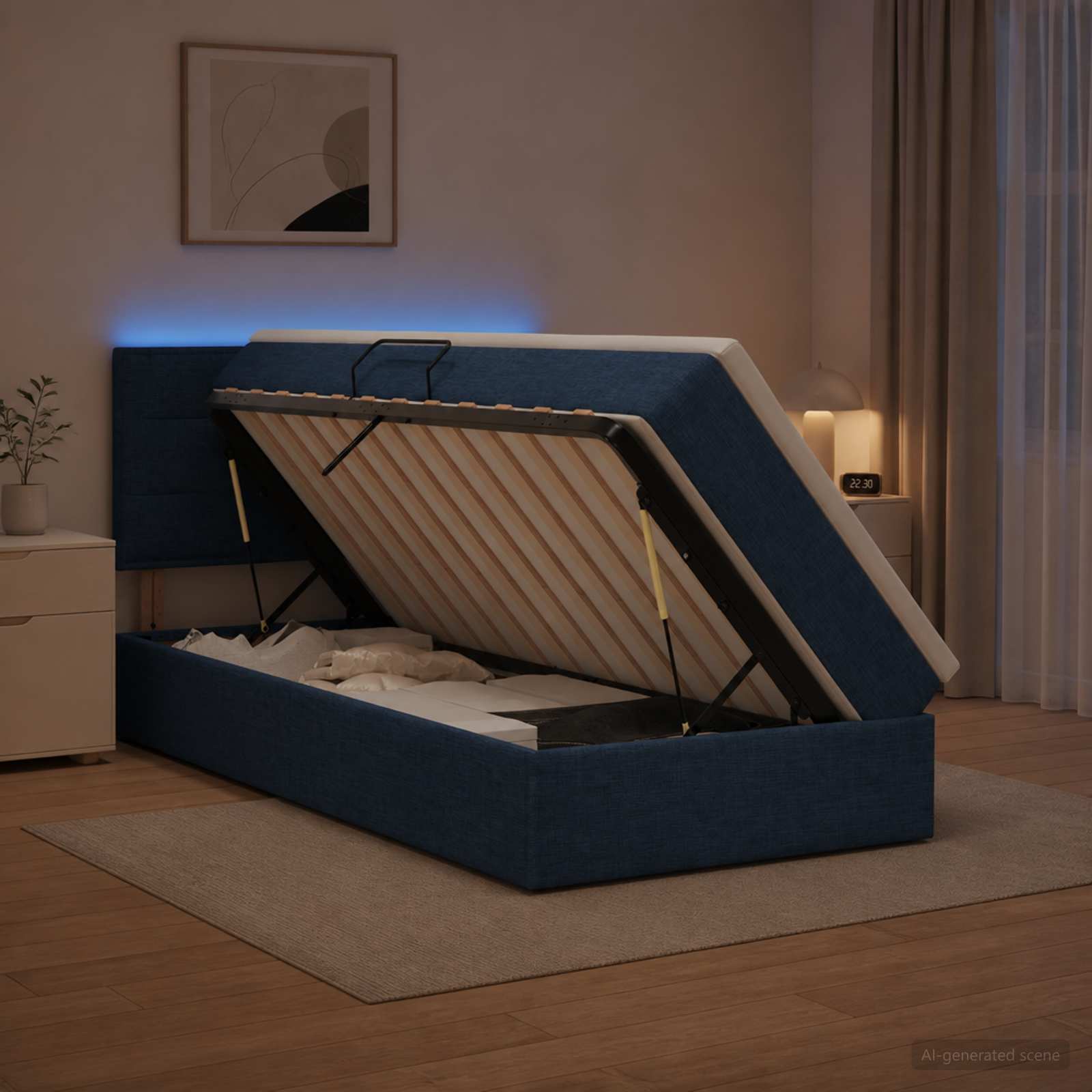 vidaXL LED Opslagbed met Matras Blauw 100 x 200 cm Stof