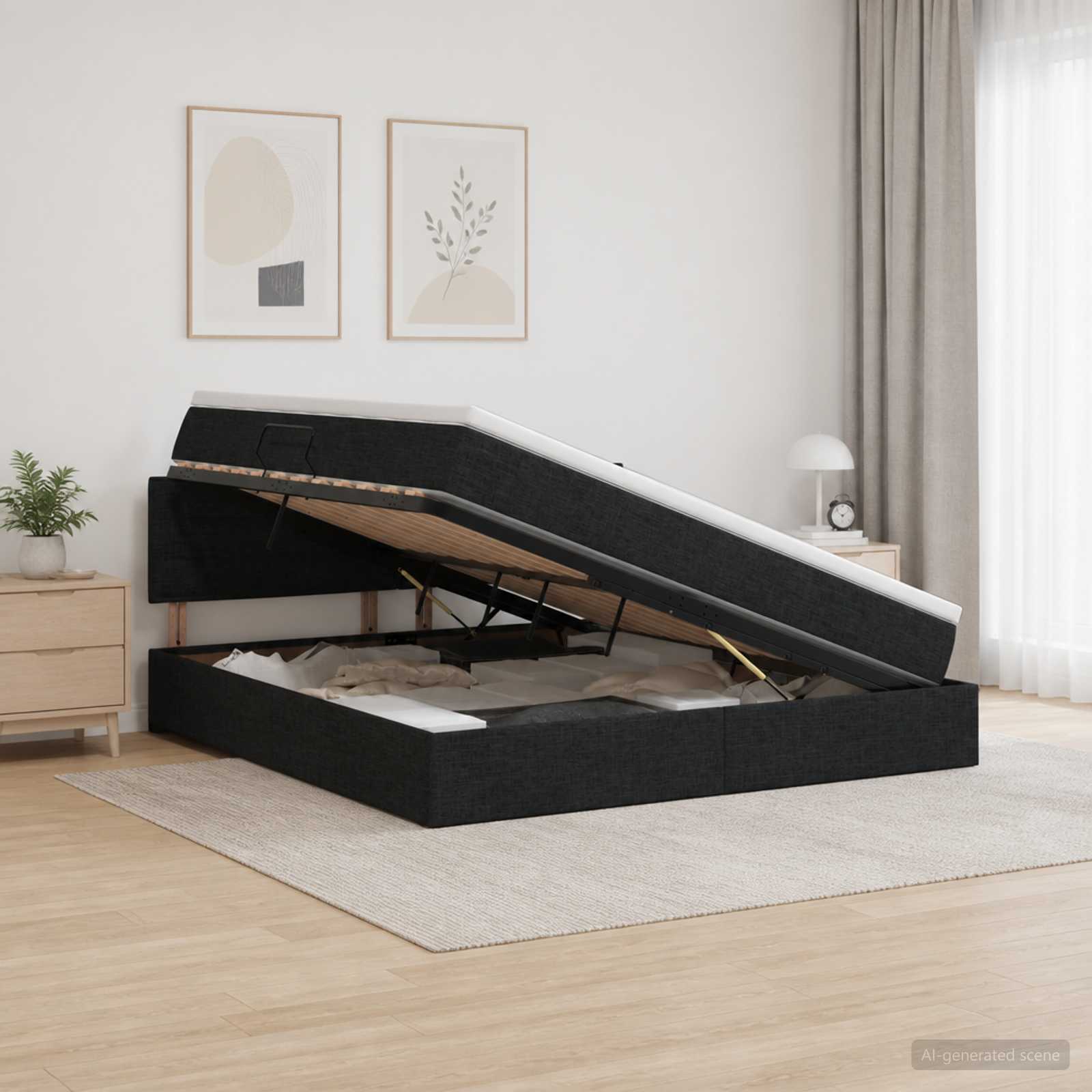 Opbergbed met matras met hoofdeinde Zwart 180 x 200 cm fluweel – afbeelding 1