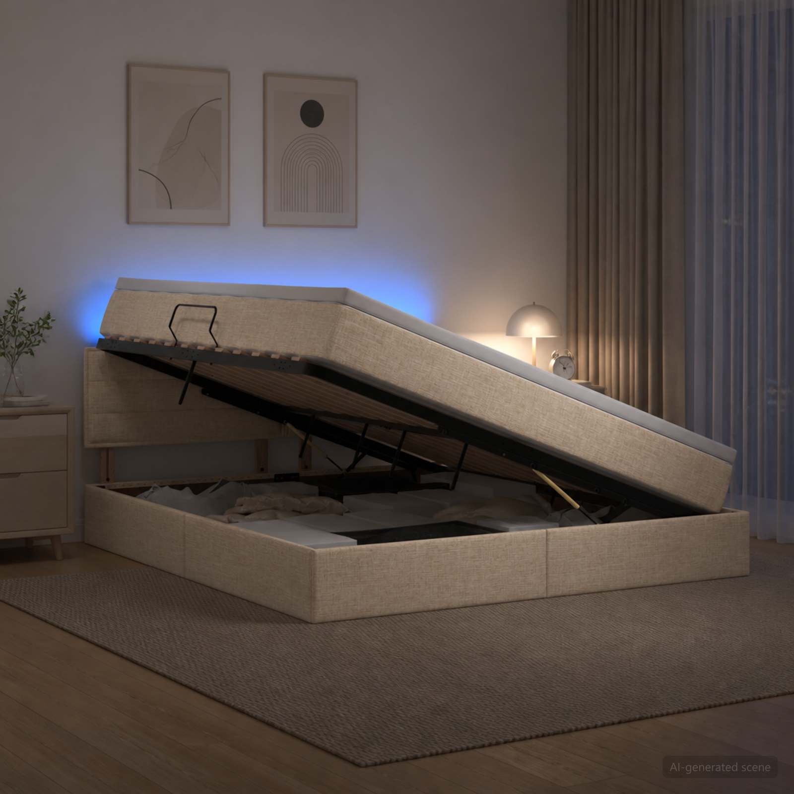 LED легло за съхранение с матрак Кремаво 140 x 190 cm Текстил