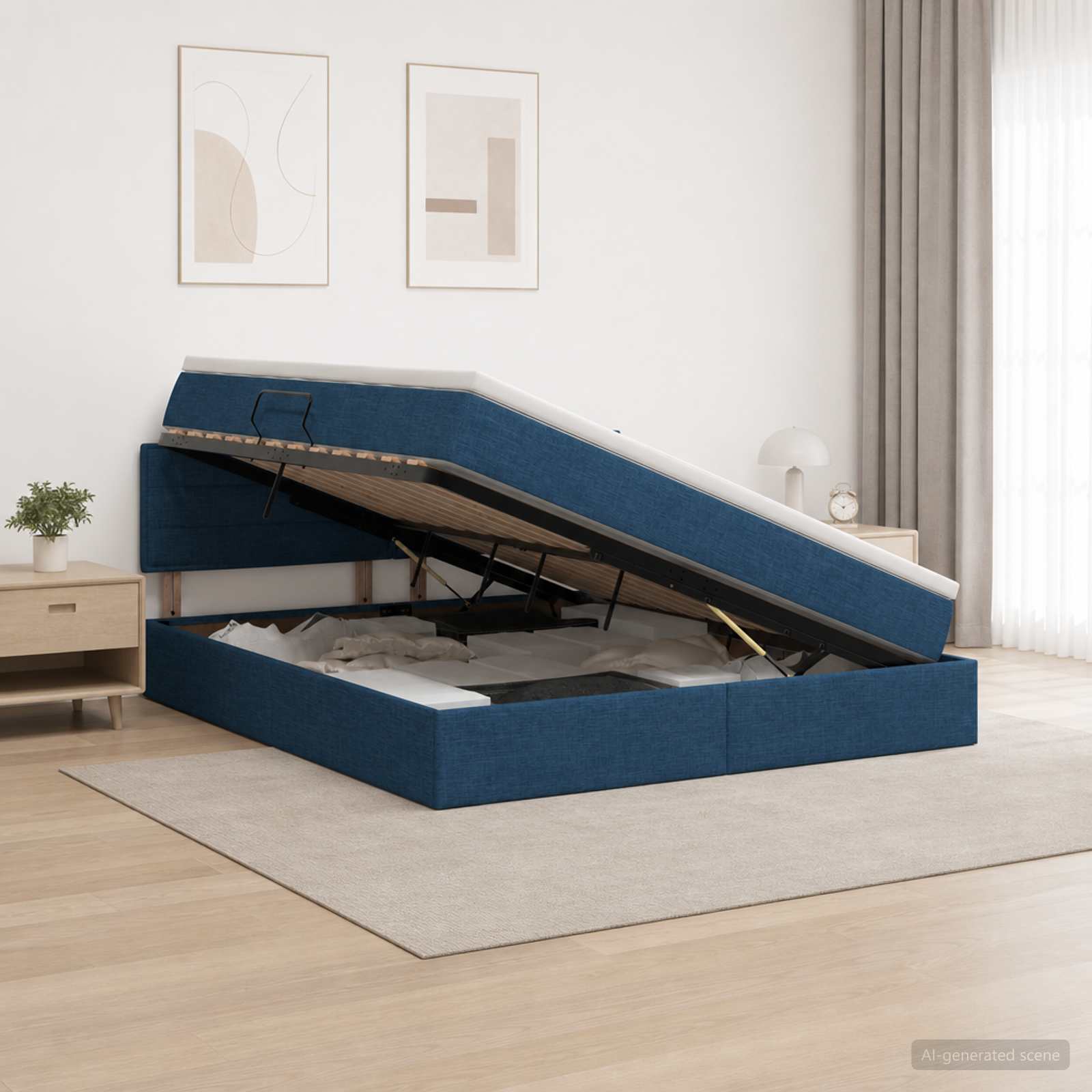 Opbergbed met matras met hoofdeinde Blauw 180 x 200 cm fluweel – afbeelding 1
