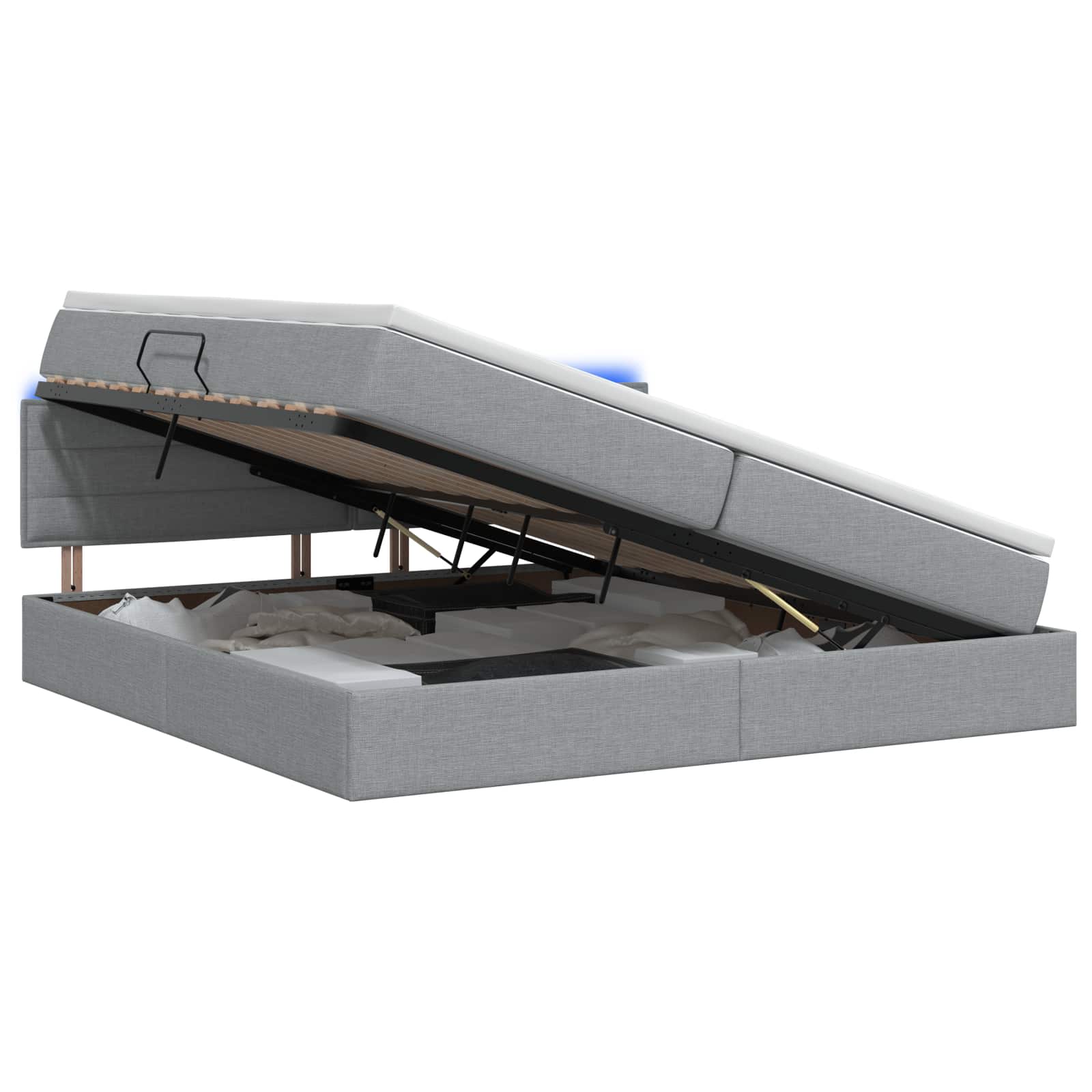 LED Opslagbed met Matras Lichtgrijs 200 x 200 cm Stof – afbeelding 1