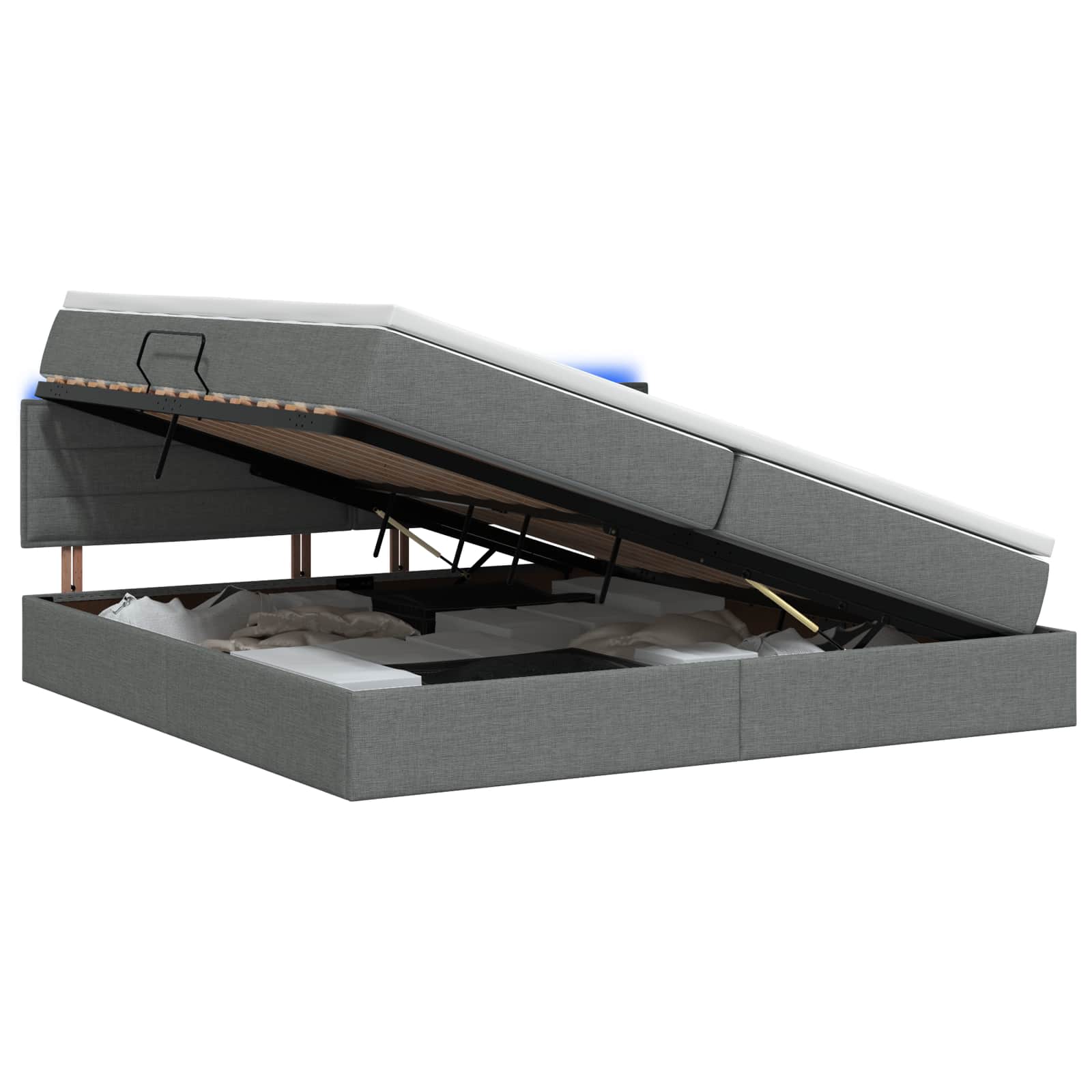 vidaXL LED Opslagbed met Matras Donkergrijs 200 x 200 cm Stof, foto 3