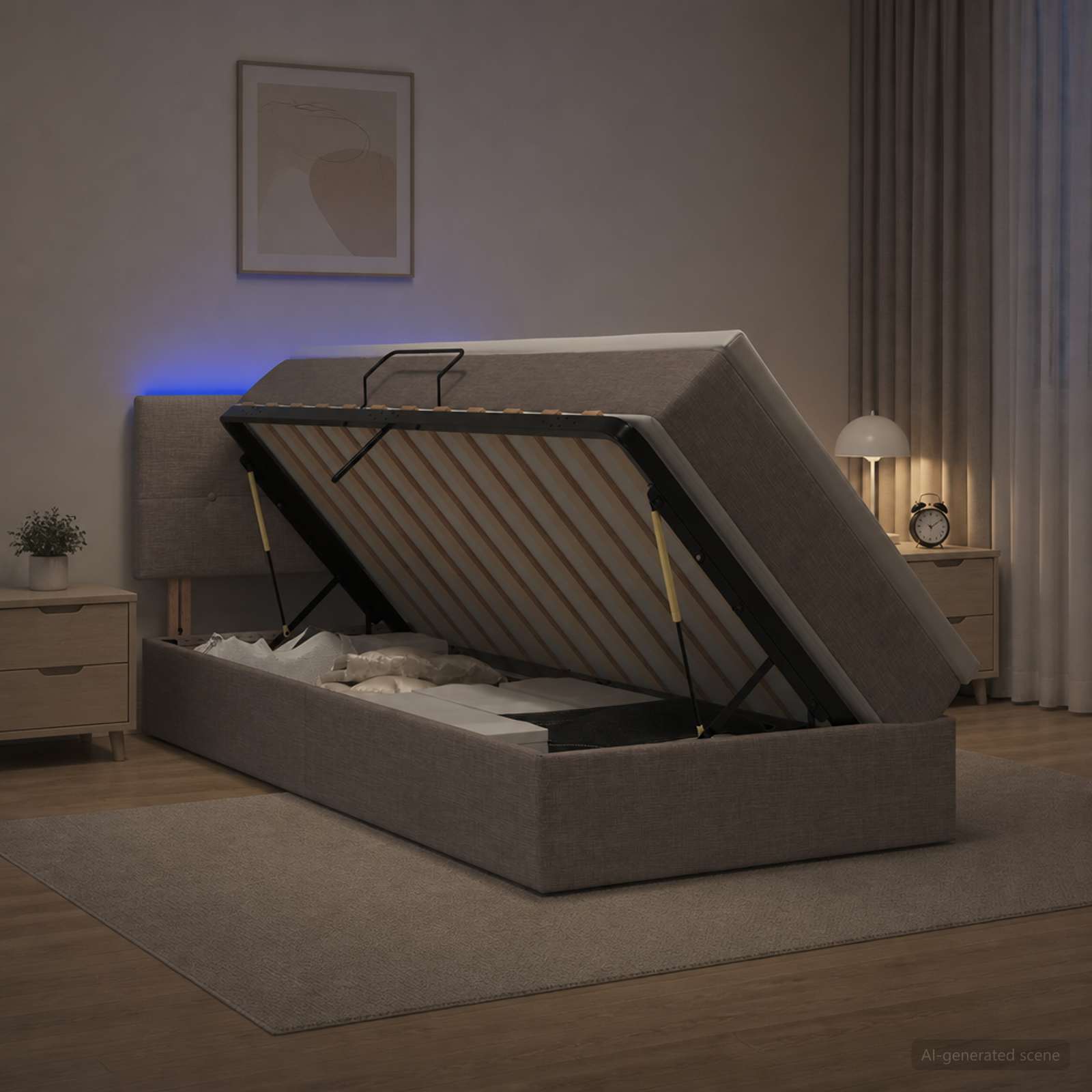 LED легло за съхранение с матрак Таупе 90 x 190 cm Текстил