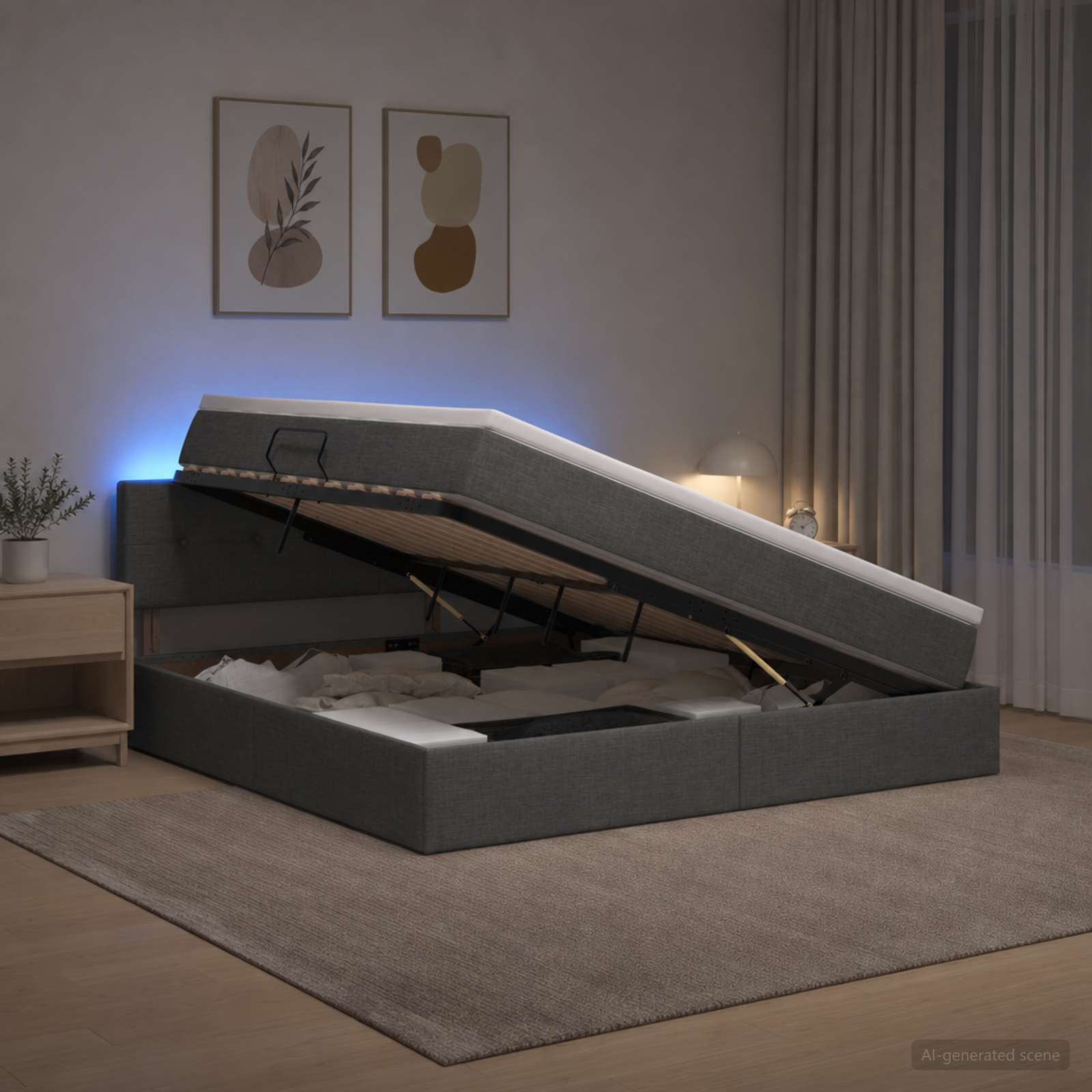 vidaXL LED opbevarings seng med madras Mørkegrå 160 x 200 cm Stof