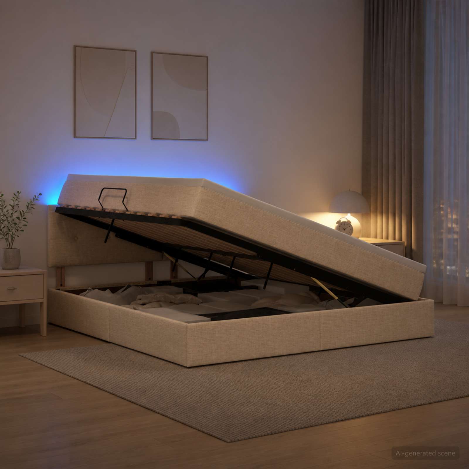 LED легло за съхранение с матрак Кремаво 140 x 200 cm Текстил