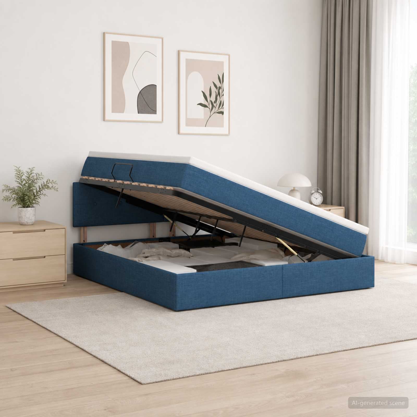 Opbergbed met matras met hoofdeinde Blauw 140 x 200 cm fluweel – afbeelding 1