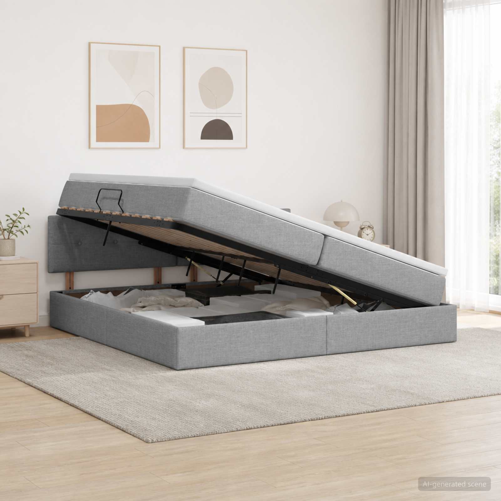 vidaXL Seng med opbevaring og madras Lysegrå 200 x 200 cm Fløjl