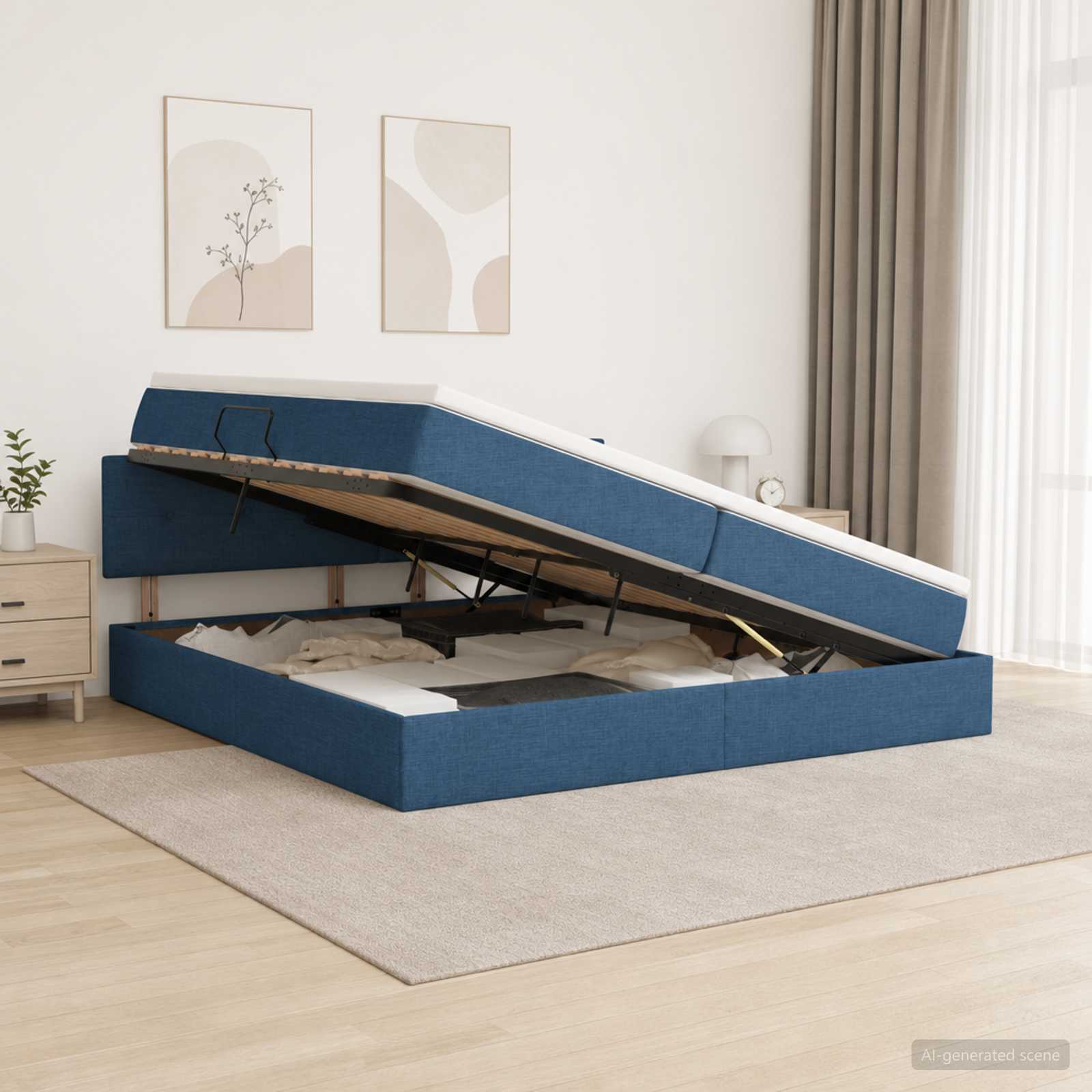 Opbergbed met matras met hoofdeinde Blauw 200 x 200 cm fluweel – afbeelding 1
