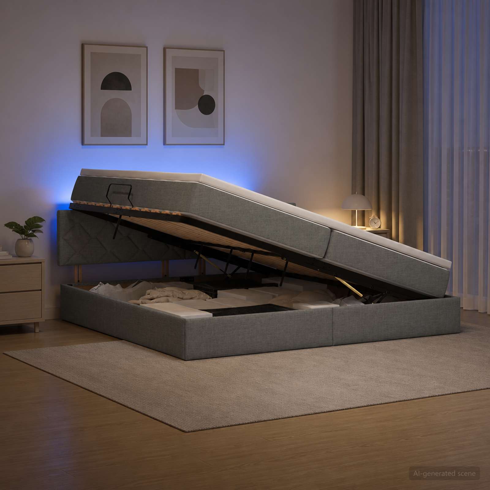 LED Postelja za Shranjevanje z Blazino Temno siva 200 x 200 cm
