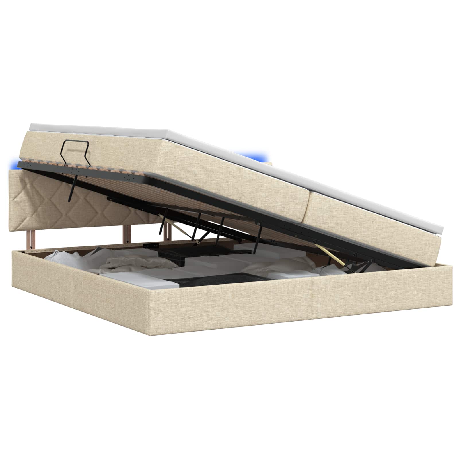 vidaXL LED Opslagbed met Matras Crèmekleurig 200 x 200 cm Stof, foto 3