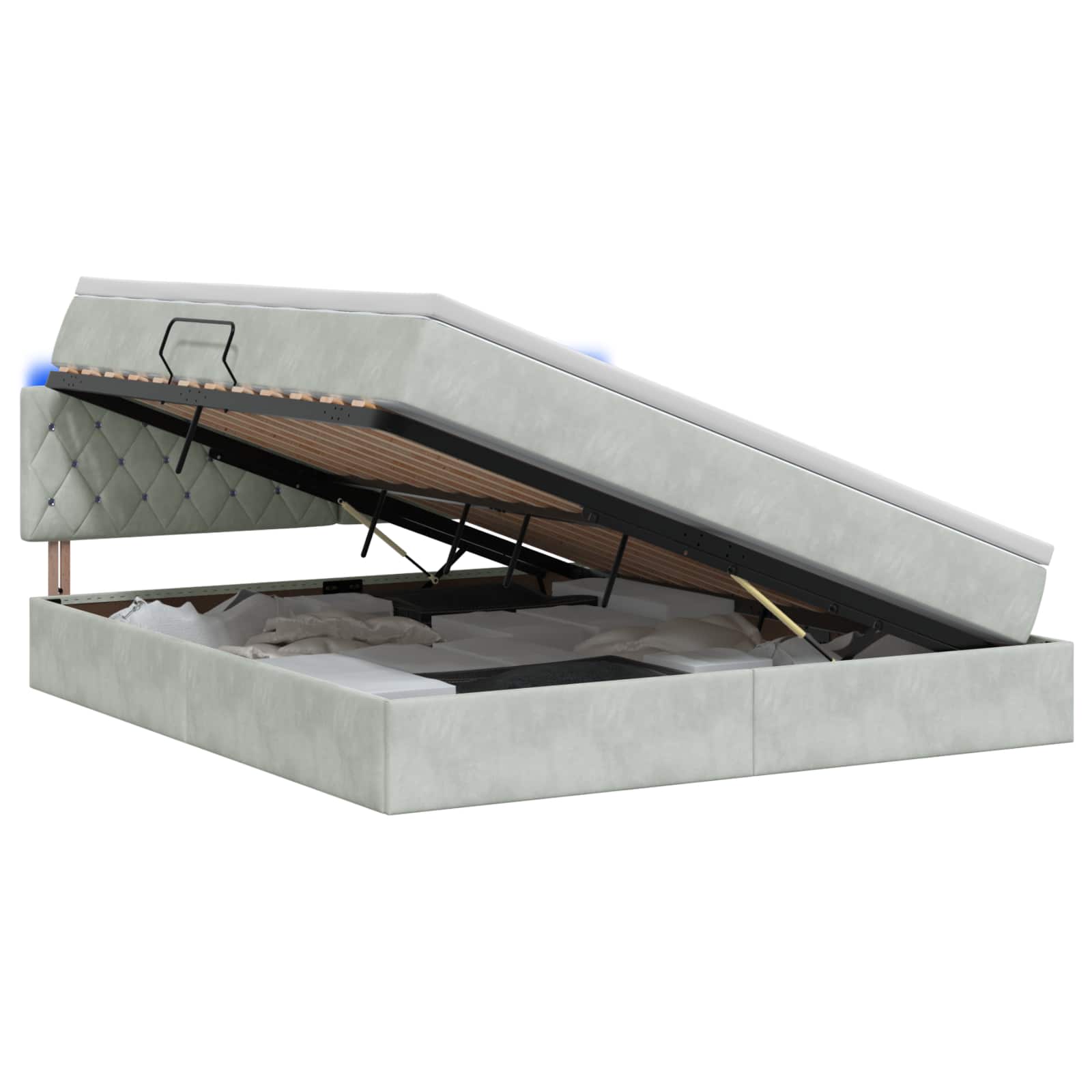 LED Opslagbed met Matras Lichtgrijs 140 x 190 cm Fluweel – afbeelding 1