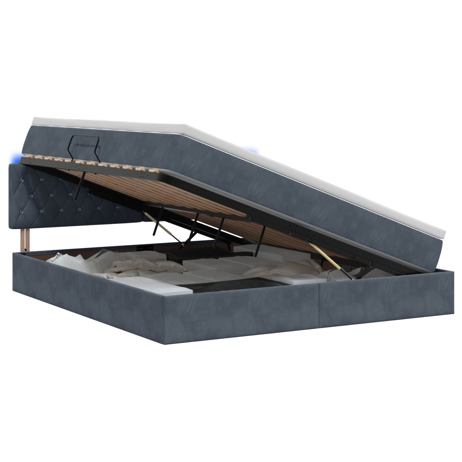 LED Opslagbed met Matras Donkergrijs 160 x 200 cm Fluweel – afbeelding 1