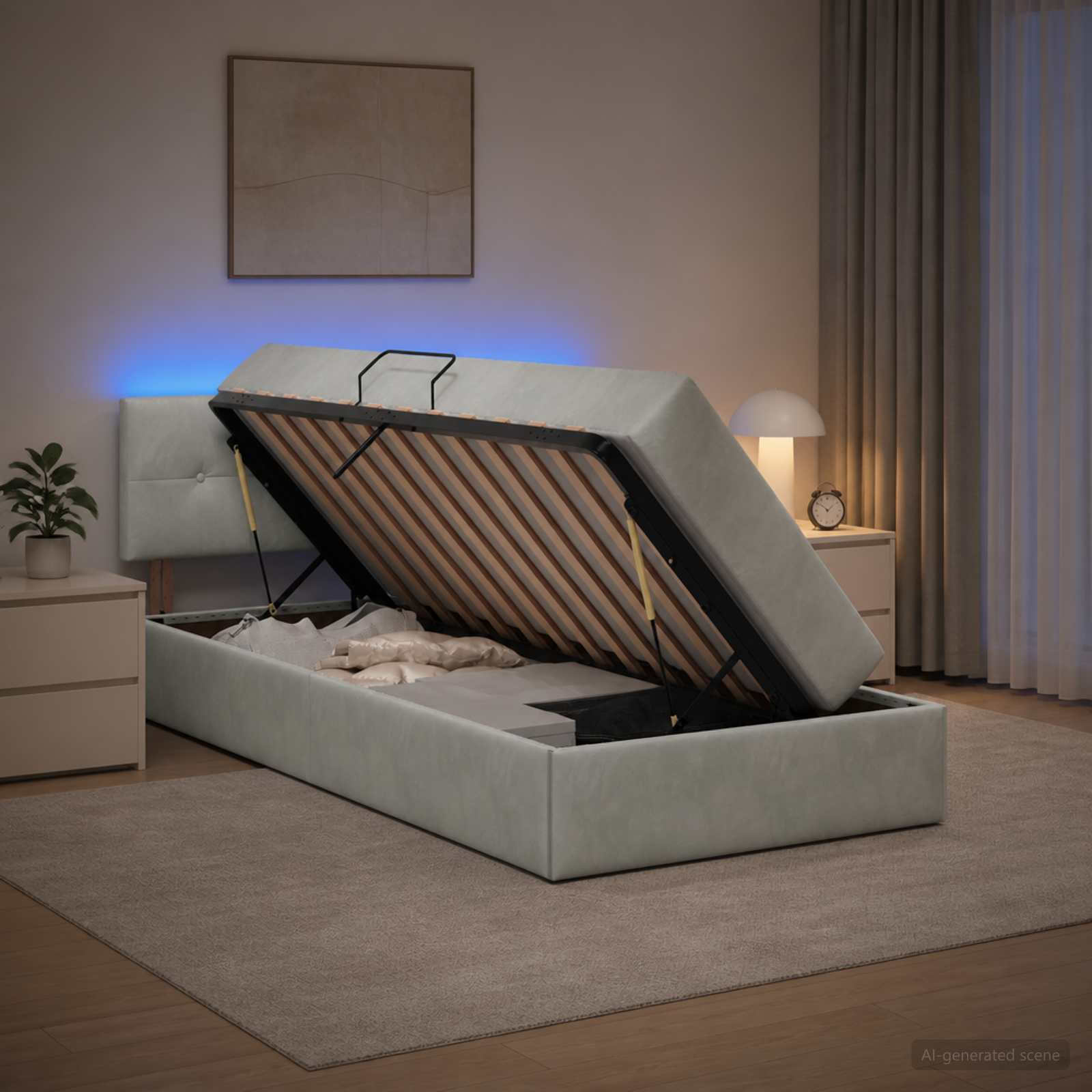 vidaXL LED opbevarings seng med madras Lysegrå 90 x 190 cm Fløjl