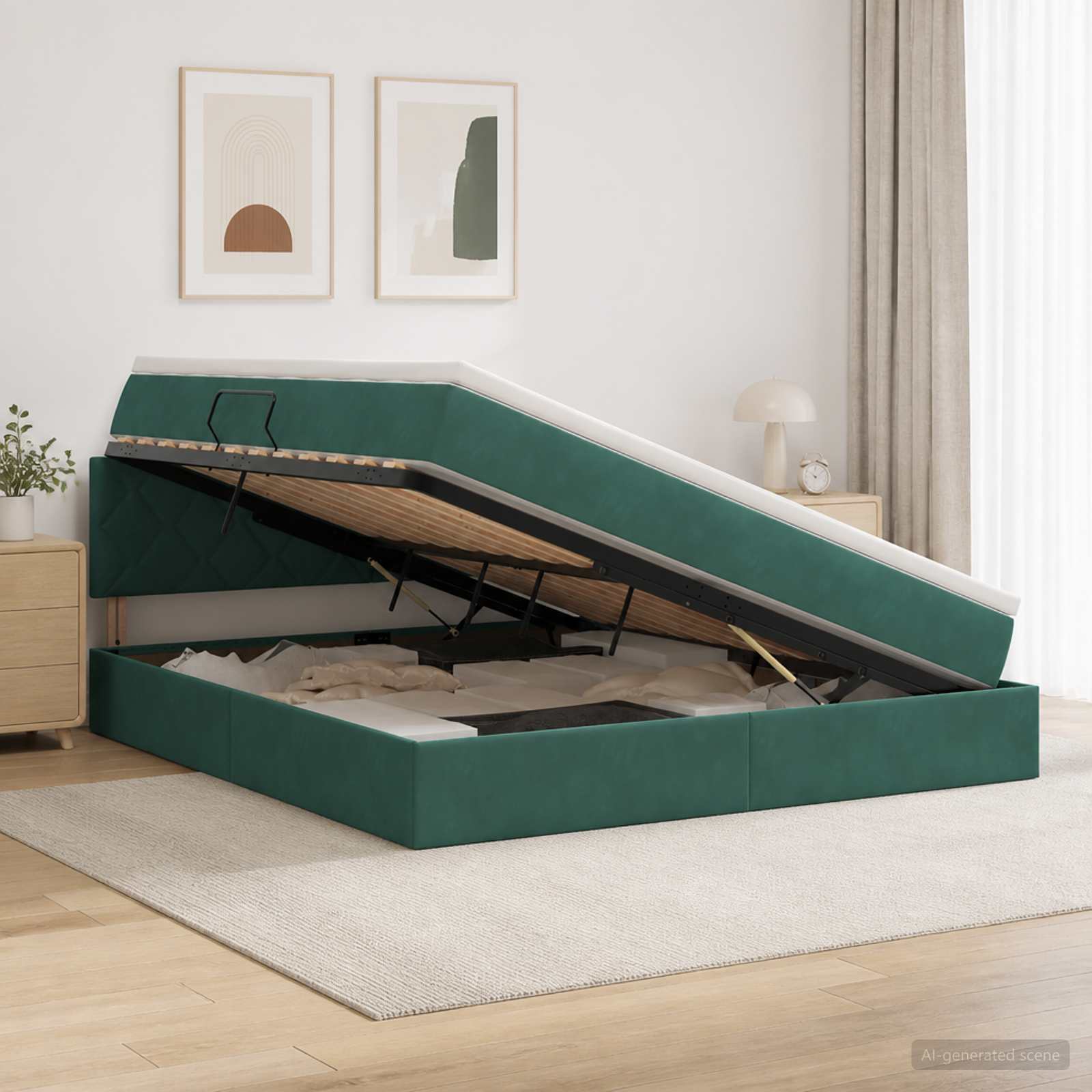 Opslag bed met hoofdeinde Donkergroen 140 x 200 cm Fluweel – afbeelding 1