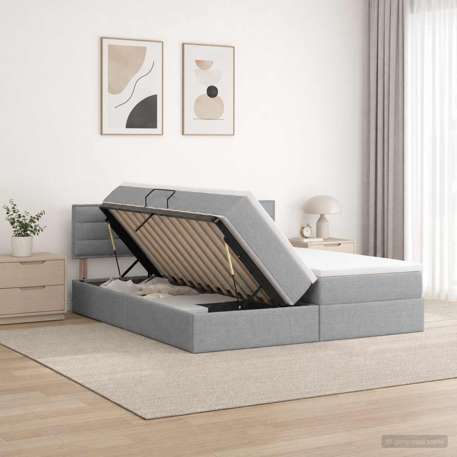 Opslag bed met hoofdeinde 2 st Lichtgrijs Nep Leer – afbeelding 1