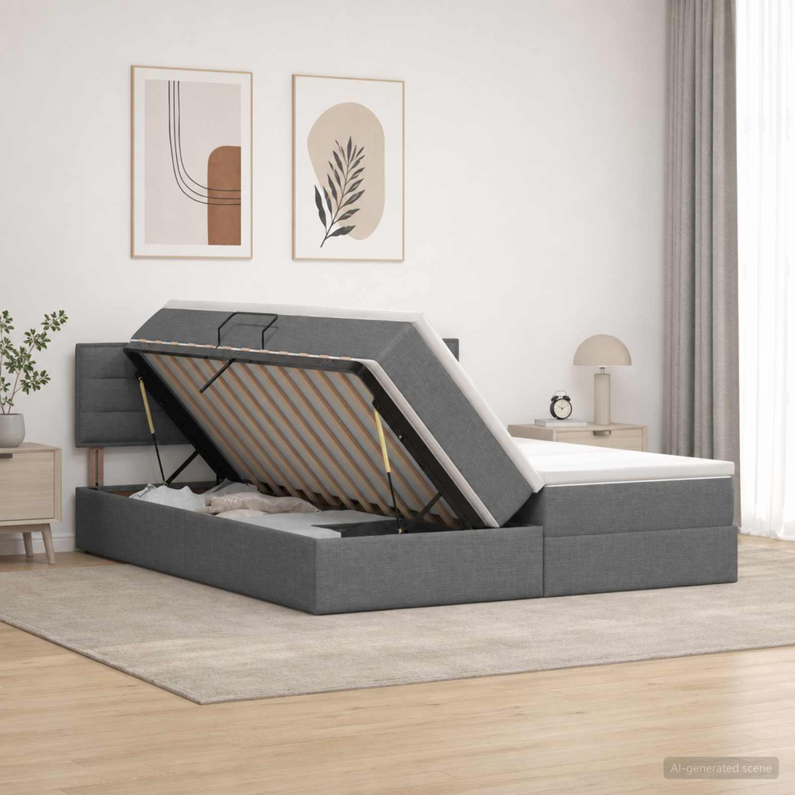 Opslag bed met hoofdeinde 2 st Donkergrijs Nep Leer – afbeelding 1