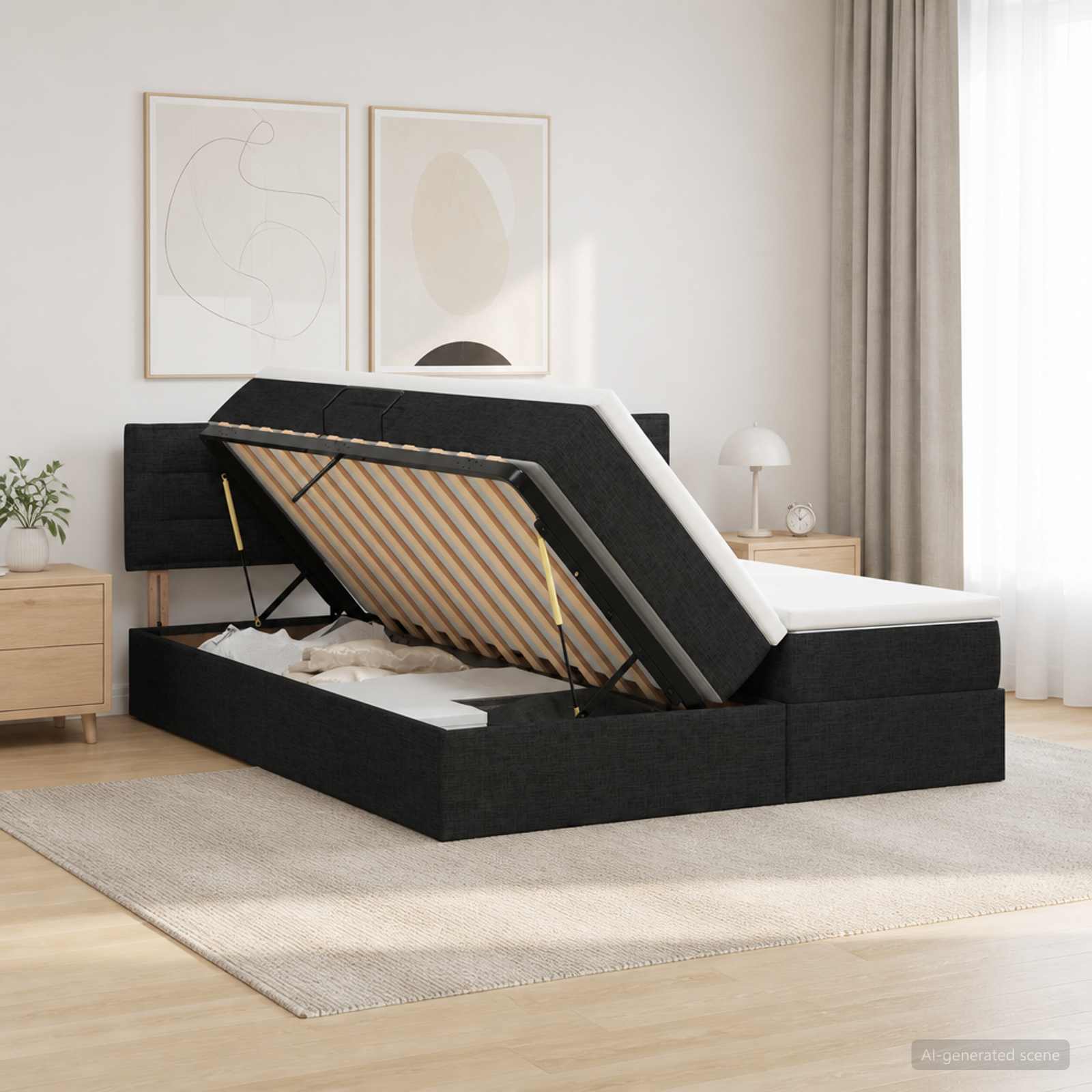 Opslag bed met hoofdeinde 2 st Zwart Nep Leer – afbeelding 1