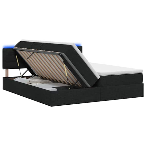 vidaXL LED-iga voodiraam koos madratsiga Must 180 x 200 cm kangas
