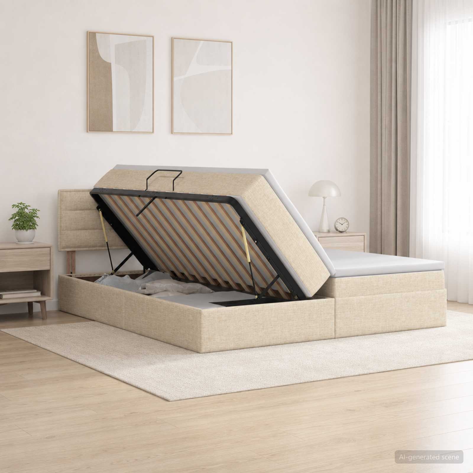 Opslag bed met hoofdeinde 2 st Crèmekleurig Nep Leer – afbeelding 1