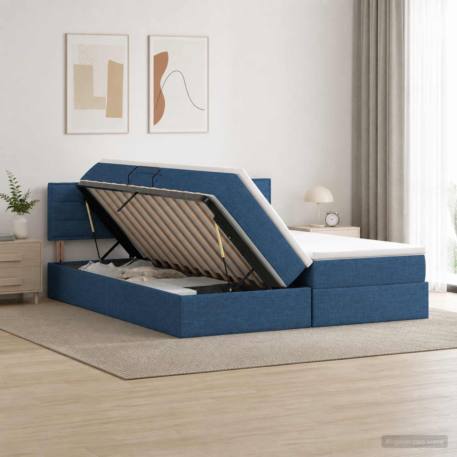 Opslag bed met hoofdeinde 2 st Blauw Nep Leer – afbeelding 1