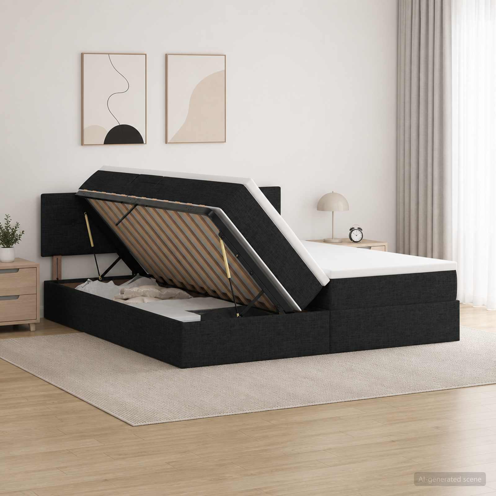 Opslag bed met hoofdeinde 2 st Zwart Nep Leer – afbeelding 1