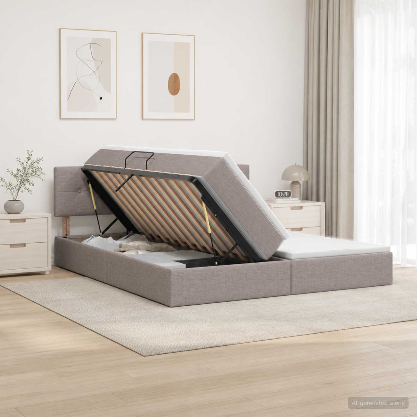 Opslag bed met hoofdeinde 2 st Taupe Nep Leer – afbeelding 1