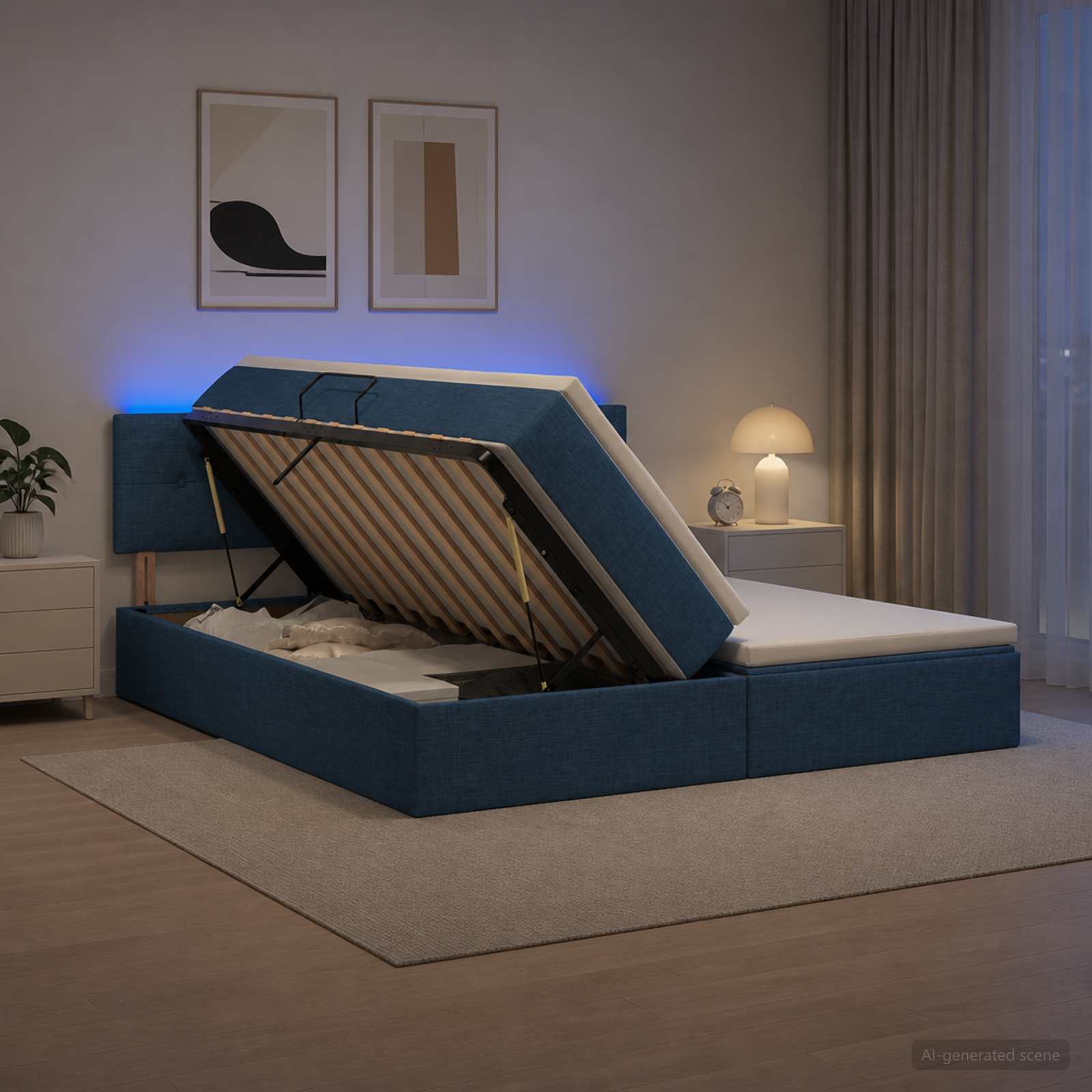 vidaXL LED Opslagbed met Matras Blauw 200 x 200 cm Stof