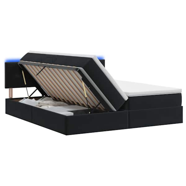 vidaXL LED-iga voodiraam koos madratsiga Must 200 x 200 cm Samet