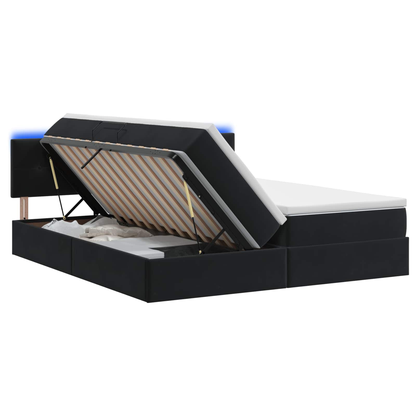 vidaXL LED Opslagbed met Matras Zwart 200 x 200 cm Fluweel, foto 3