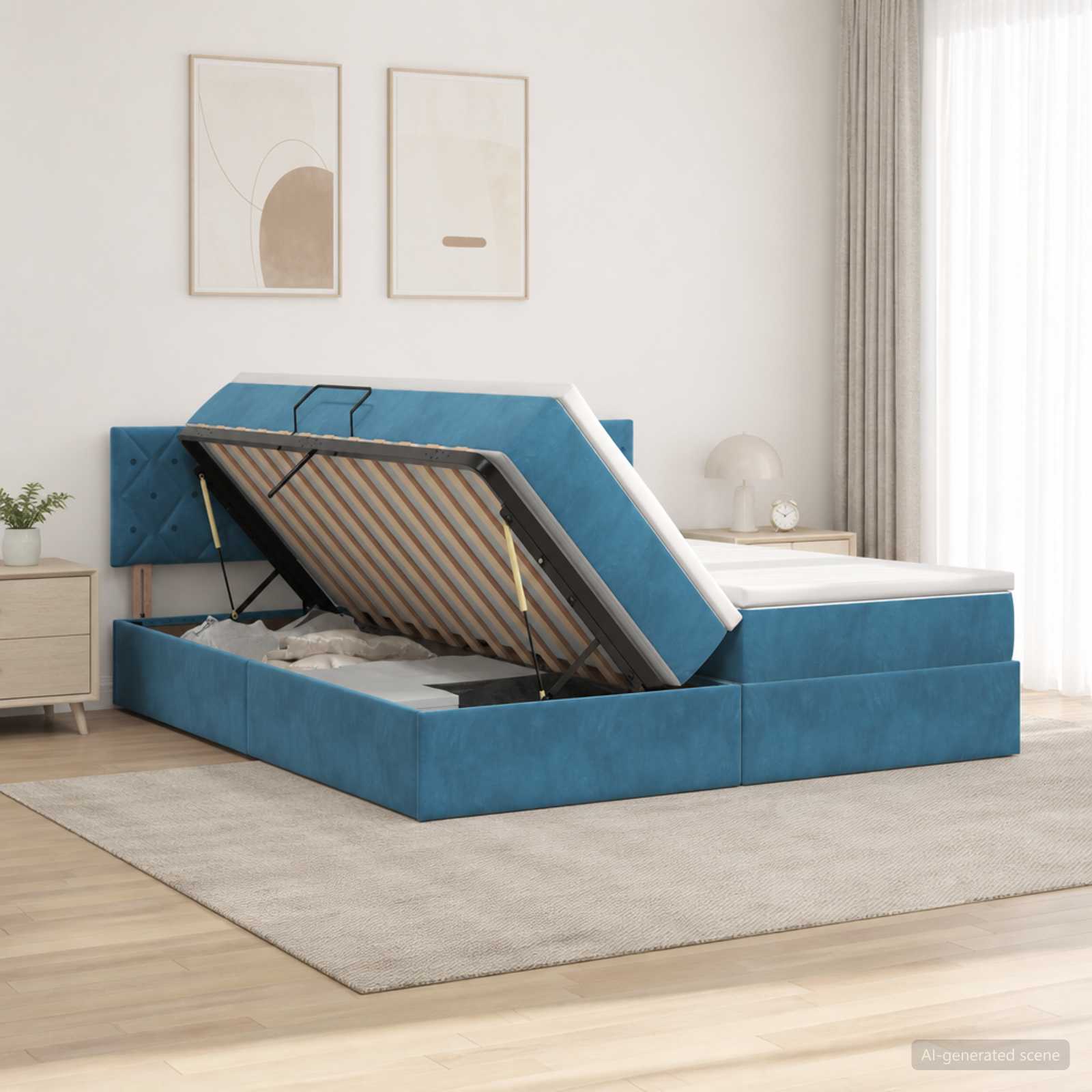 Opslag bed met hoofdeinde 2 st Donkerblauw – afbeelding 1