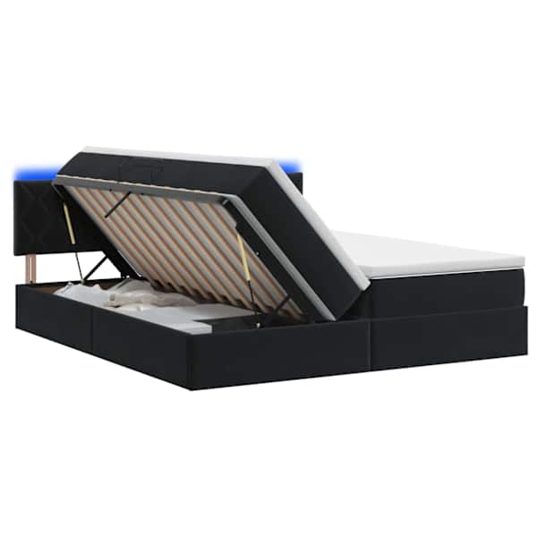 vidaXL LED-iga voodiraam koos madratsiga Must 200 x 200 cm Samet