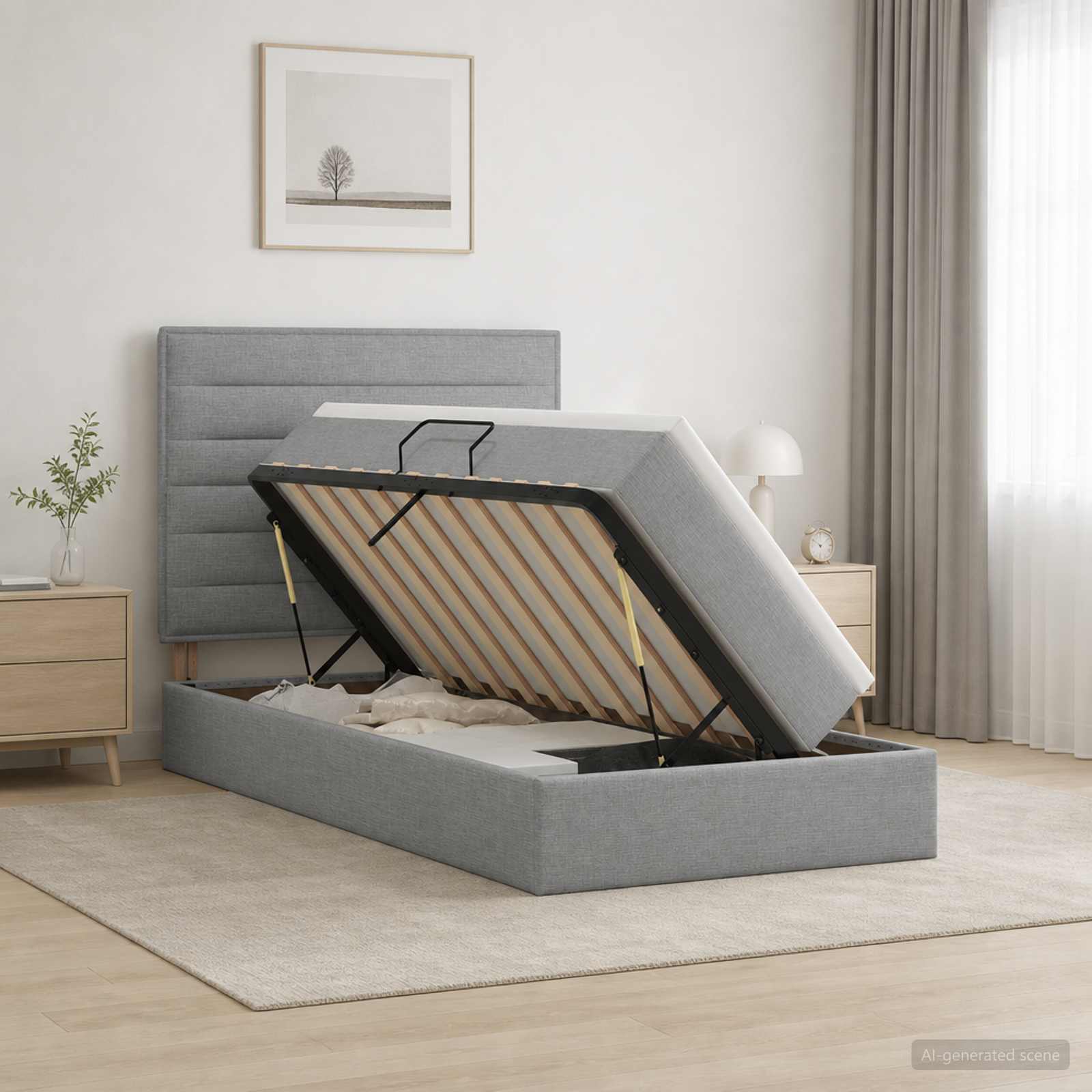 Opslag bed met matras met opslag Lichtgrijs 100 x 200 cm Stof – afbeelding 1