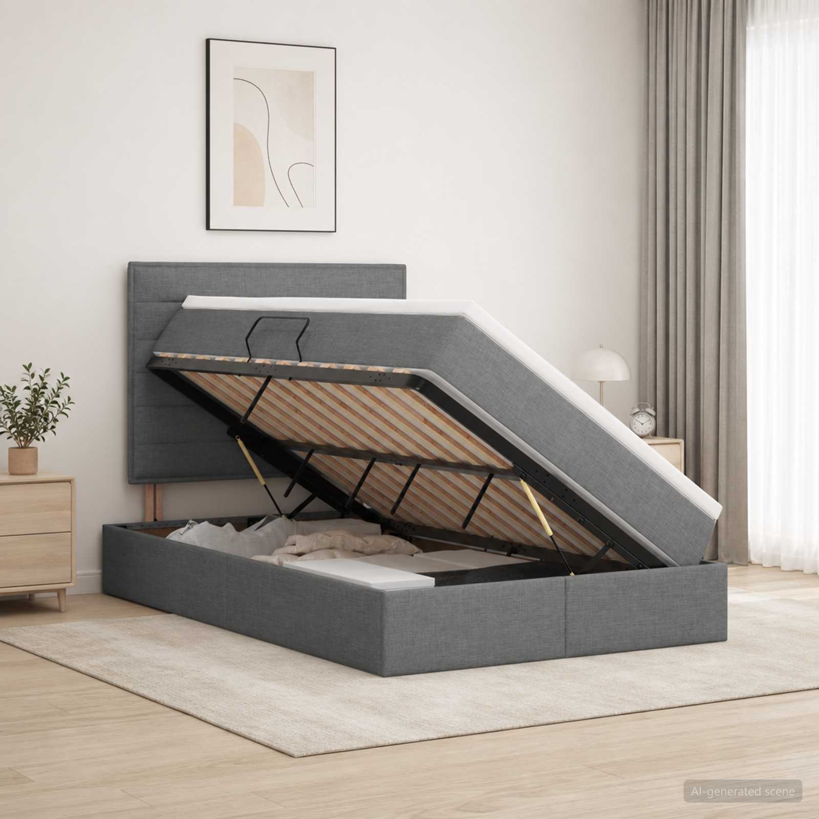 Opslag bed met matras met opslag Donkergrijs 120 x 200 cm Stof – afbeelding 1