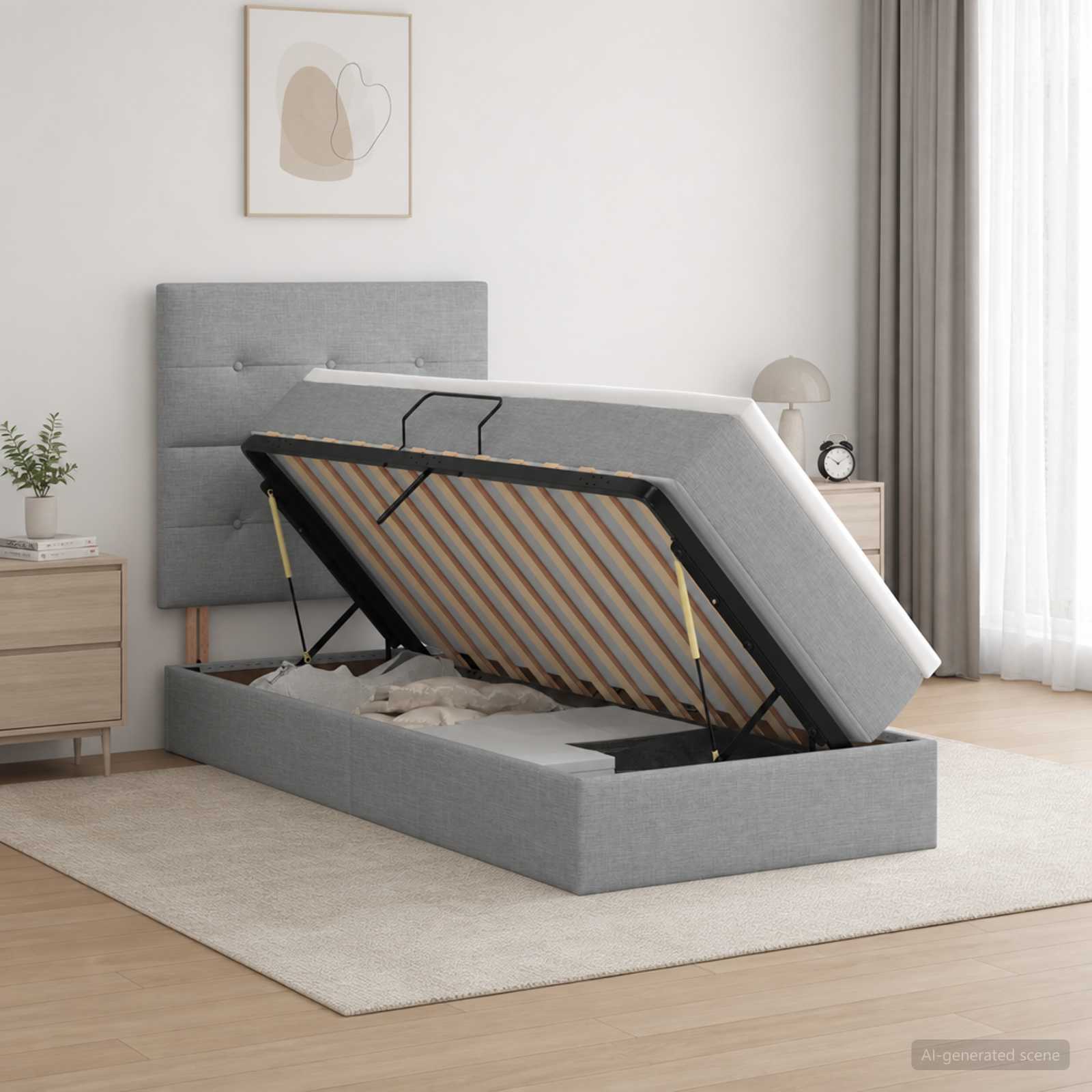 Opslag bed met matras met opslag Lichtgrijs 90 x 200 cm Stof – afbeelding 1