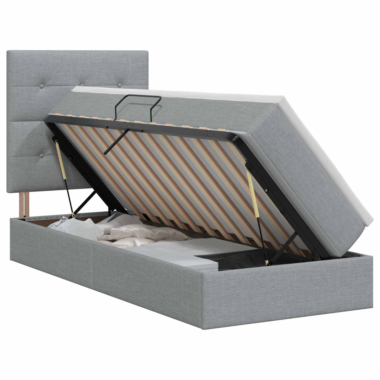 vidaXL Opslag bed met matras met opslag Lichtgrijs 90 x 190 cm Stof, foto 3