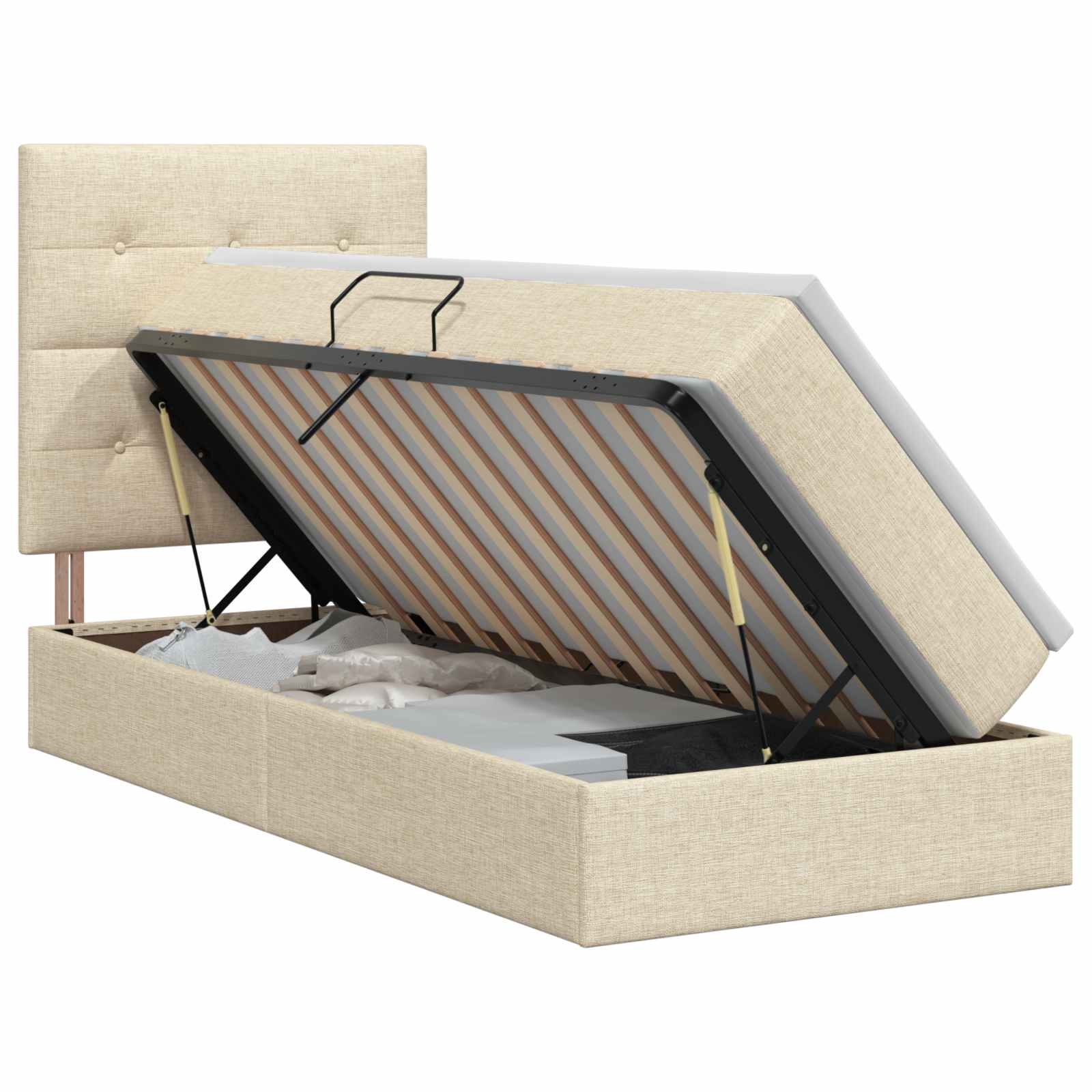 vidaXL Opslag bed met matras met opslag Crèmekleurig 100 x 200 cm Stof, foto 3