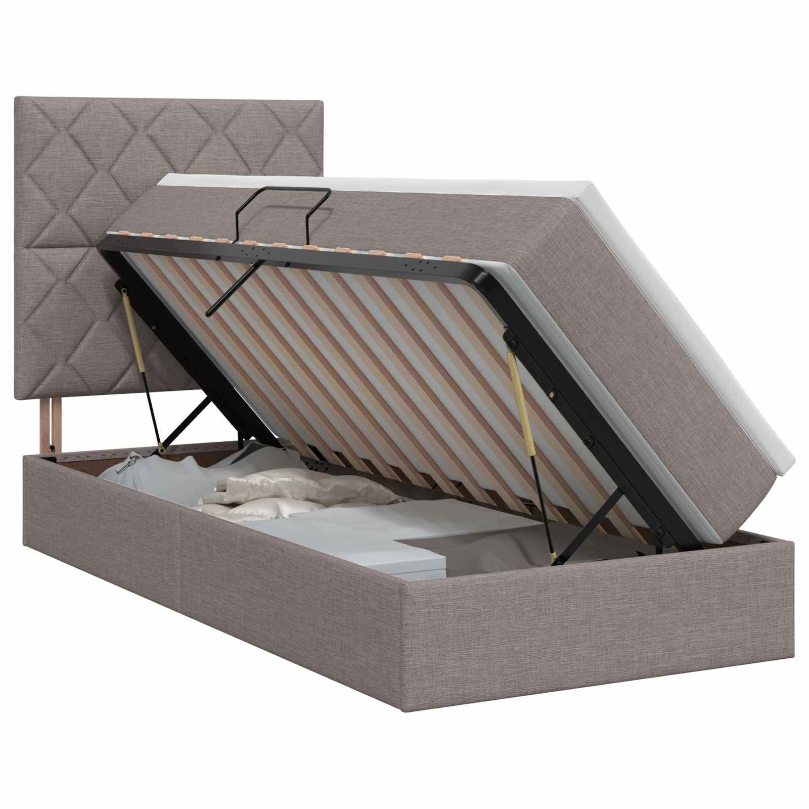 vidaXL Opslag bed met matras met hoofdeinde Taupe 100 x 200 cm Stof, foto 3