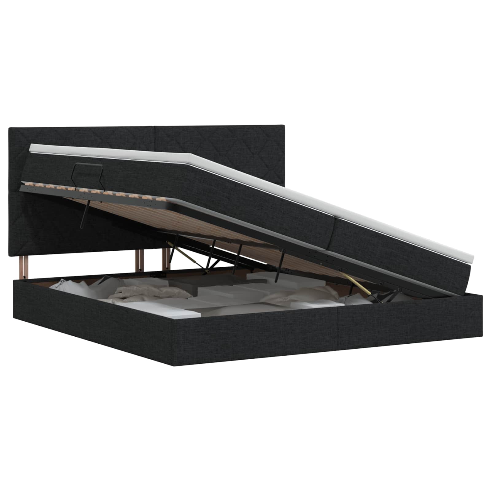 vidaXL Opslag bed met matras met hoofdeinde Zwart 200 x 200 cm Stof, foto 3