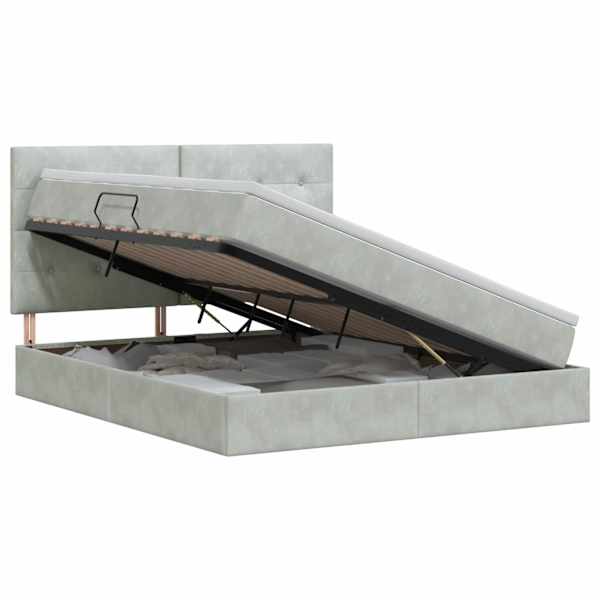 vidaXL Voodi hoiukohaga ja madratsiga Helehall 140 x 190 cm Samet