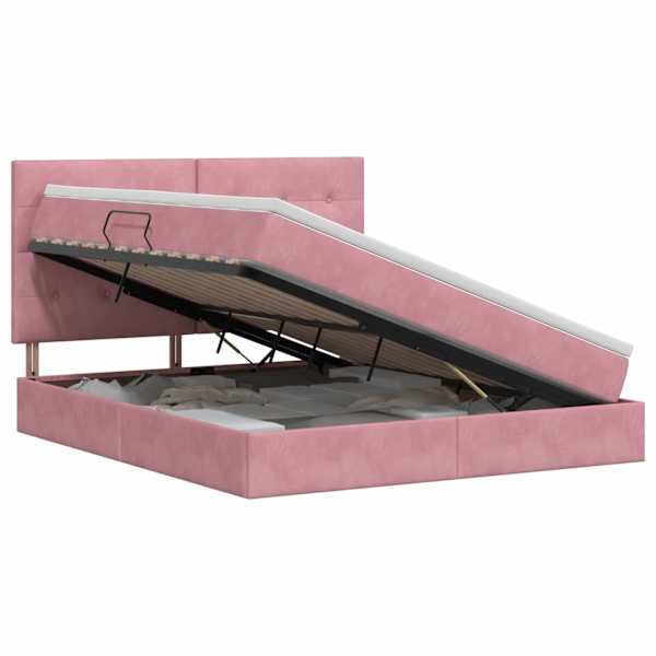 vidaXL Voodi hoiukohaga ja madratsiga peaga Roosa 140 x 200 cm Samet