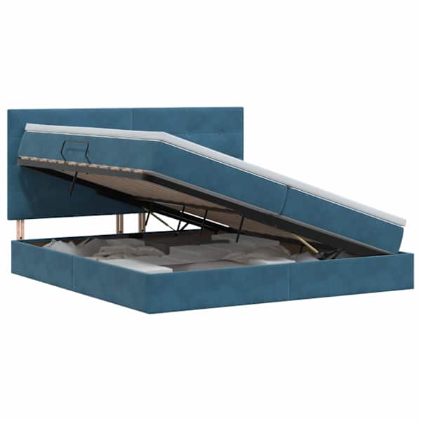 vidaXL Voodi hoiukohaga ja madratsiga Tumesinine 200 x 200 cm Samet