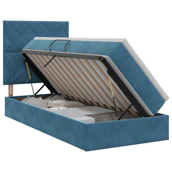 vidaXL Voodi hoiukohaga ja madratsiga Tumesinine 90 x 200 cm Samet