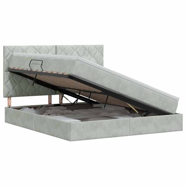 vidaXL Voodi hoiukohaga ja madratsiga Helehall 140 x 190 cm Samet