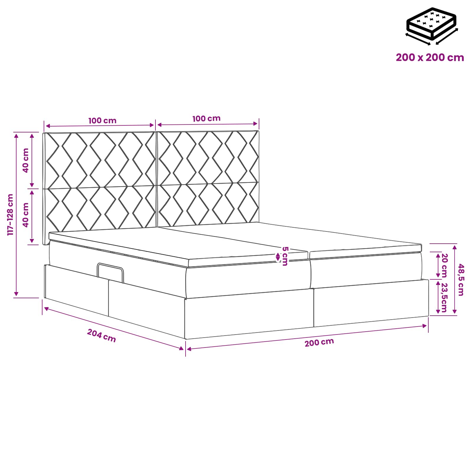 Postelja s shranjevanjem z vzglavjem Krem 200 x 200 cm Blago