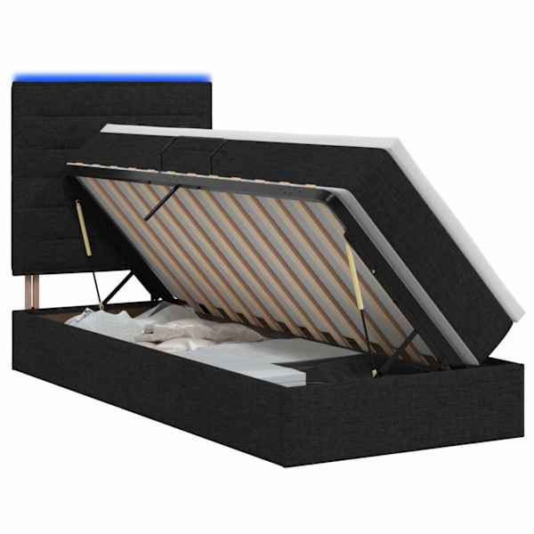 vidaXL LED-iga voodiraam koos madratsiga Must 90 x 190 cm kangas