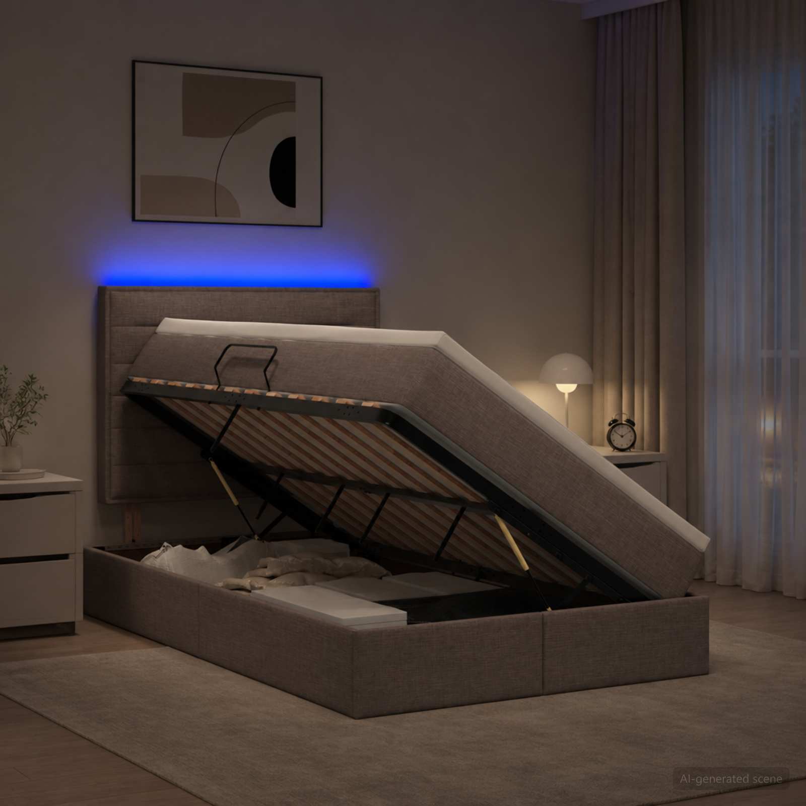 LED легло за съхранение с матрак Таупе 120 x 190 cm Текстил