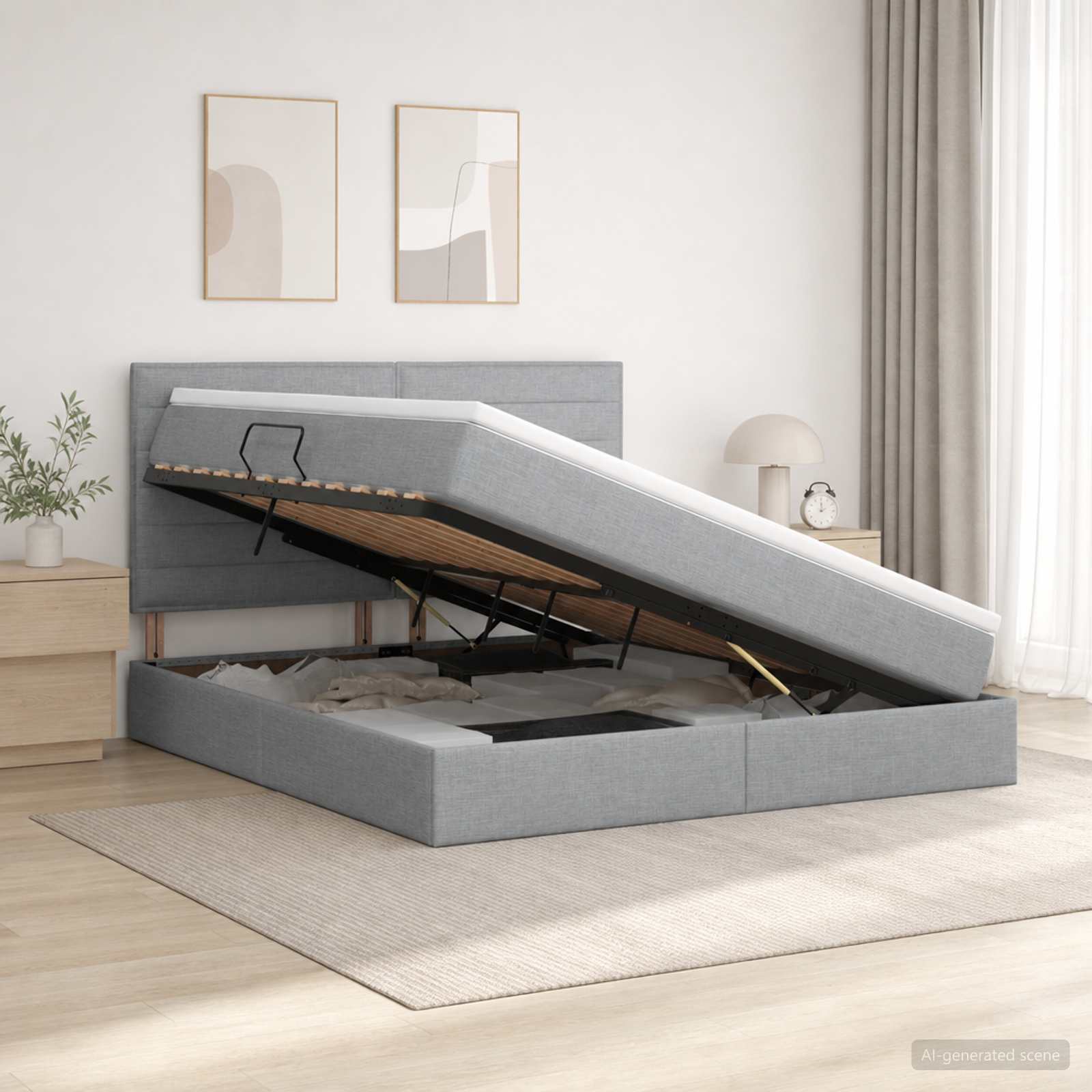 Opslag bed met matras met opslag Lichtgrijs 140 x 190 cm Stof – afbeelding 1